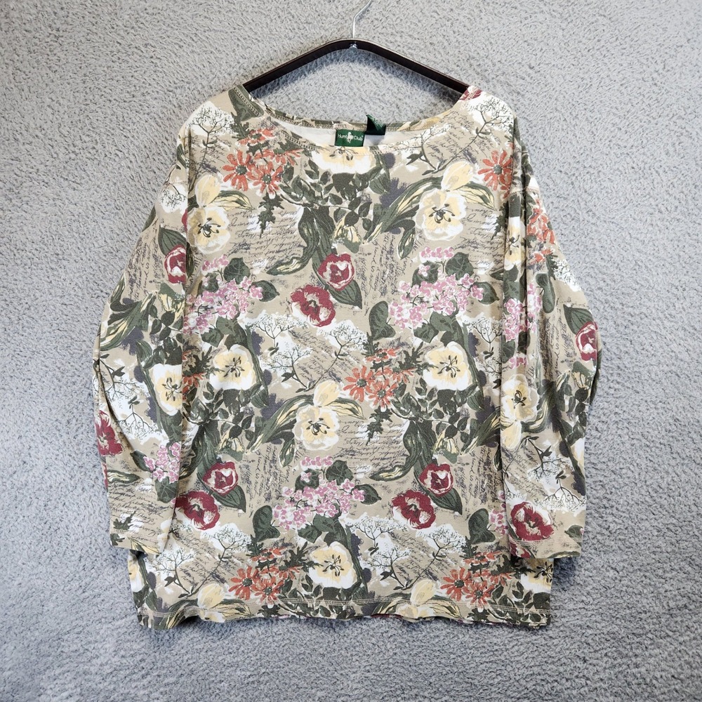 Hunt Club All‎ Over Floral Print Blouse Womens L Long Sleeve Cottagecore Cotton